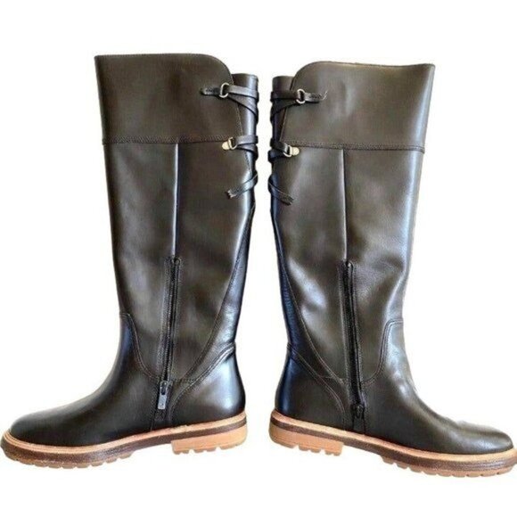 Timberland Leather Perfect Pairs Riley Flair Knee High Boots sz 8 Black Lug Sole - Picture 2 of 16